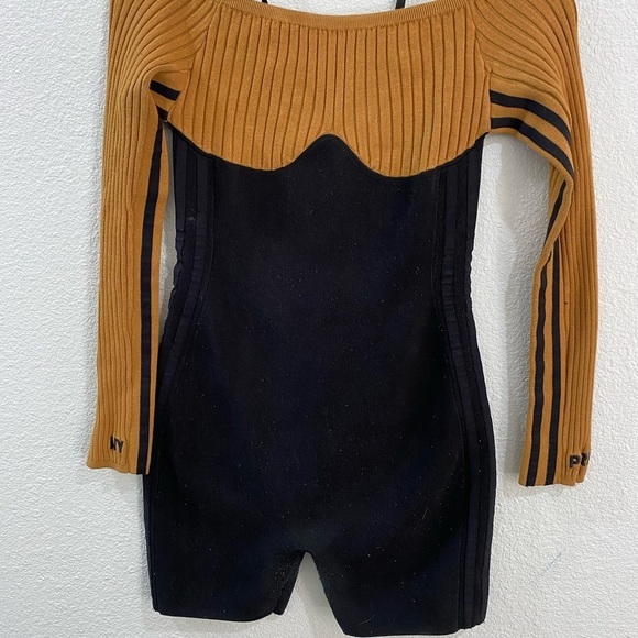 Ivy Park x Adidas Corset Playsuit Black Mesa Drip 2 Ribbed Knit Striped SZ S - Picture 2 of 11